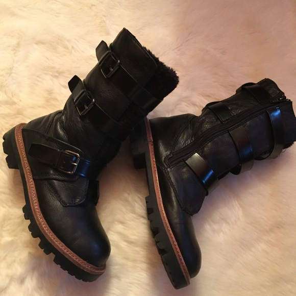 Aldo Shoes - Aldo Black Leather buckle up mid calf boots size 8